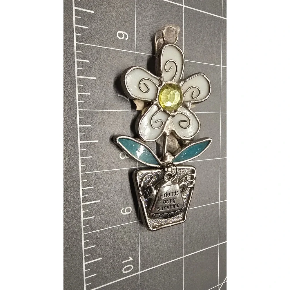Ganz Friends Bring Sunshine Stained Glass Flower Ornament EA3195 White Teal
